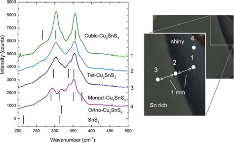 Raman Spectra And Optical Images Of A Cu Sn S Sample Grown Under