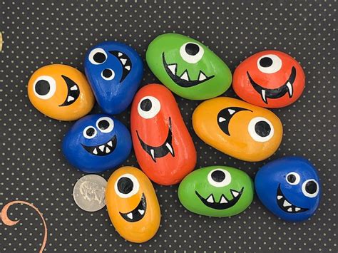 Silly Monster Pocket Rocks Set Set Of 4 Monster Worry Stones Etsy