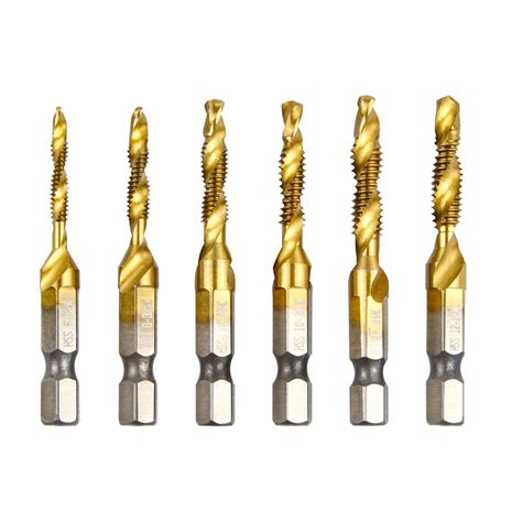 YIYITOOLS Titanium Combination Tap Drill Bit Set 6 Pcs Screw Tapping ...