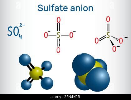 Aniones sulfato estructura química Fórmula esquelética Imagen Vector