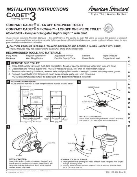 INSTALLATION INSTRUCTIONS American Standard