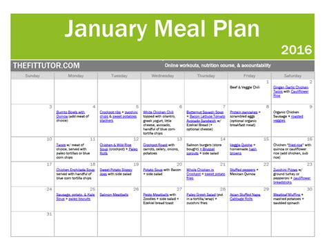 A Healthy Meal Plan for January