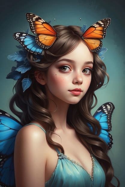 Premium Photo Whimsical Portrait A Girl With Butterfly Wings On Her Head