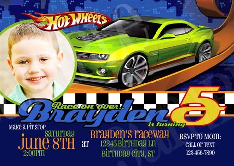 Hot Wheels Birthday Invitation Printable Photo Invitation Hot Wheels Party Hotwheels