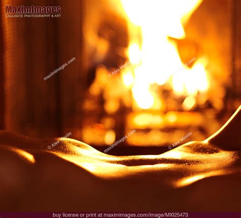 Sensual Closeup Of Nude Woman In Front Of Fireplace Stock Photo Mxi