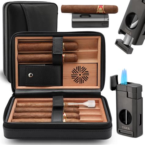 Buy Cigar Humidor Leather Cedar Wood Cigar Case With Cigar Lighter V