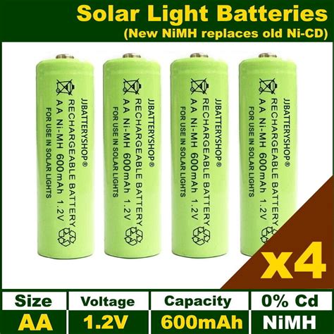 4 X Aa Solar Light Batteries Rechargeable 1 2v 600mah Nimh Replaces Old Nicd 5060408621295 Ebay