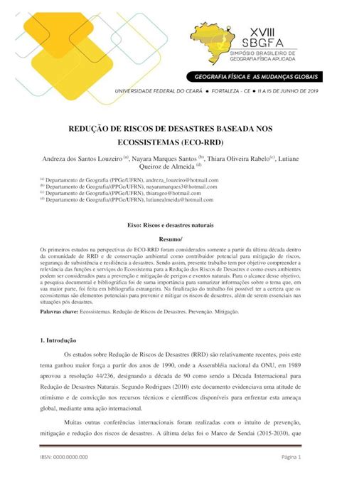 Pdf ReduÇÃo De Riscos De Desastres Baseada Nos €¦ · Prevención De