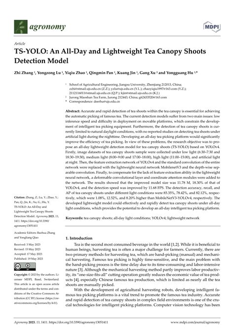 Pdf Ts Yolo An All Day And Lightweight Tea Canopy Shoots Detection Model