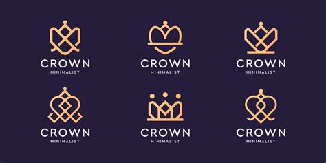 Set Of Linear Crown Icons Royal Luxury Symbol King Queen Abstract