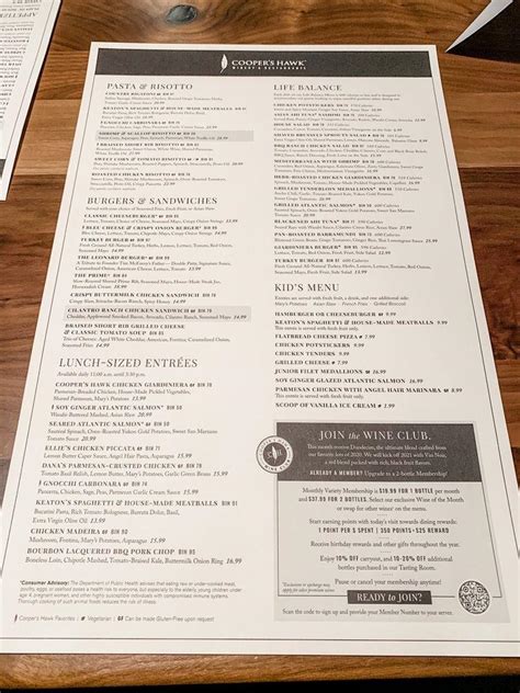 Menu At Cooper S Hawk Winery Restaurant Scottsdale Scottsdale