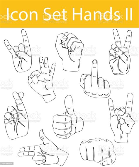 Drawn Doodle Lined Icon Set Hands Ii Stock Illustration Download