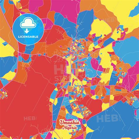 Umuahia, Nigeria Crazy Colorful Street Map Poster Template - HEBSTREITS