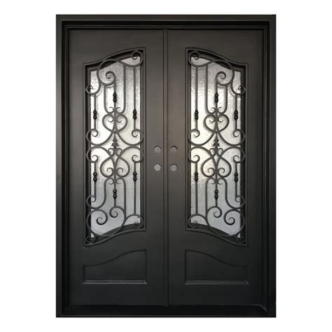 Hand-Forged Wrought Iron Entrance Doors Design with Tempered Glass