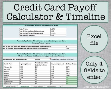 Excel Credit Card Payoff Calculator and Timeline Easy - Etsy