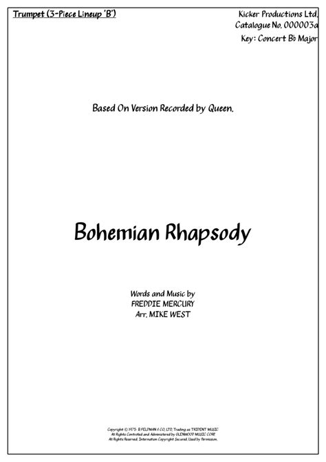 Bohemian Rhapsody Arr Arr Mike West Sheet Music Queen