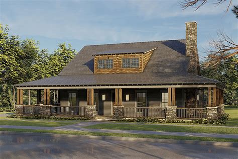 Rustic 2-Bed Country Home Plan with Wrap-around Front Porch and Bonus ...