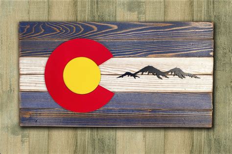 Colorado Wood Flag 16x35 Rustic Style Colorado Wall Art Wooden Colorado