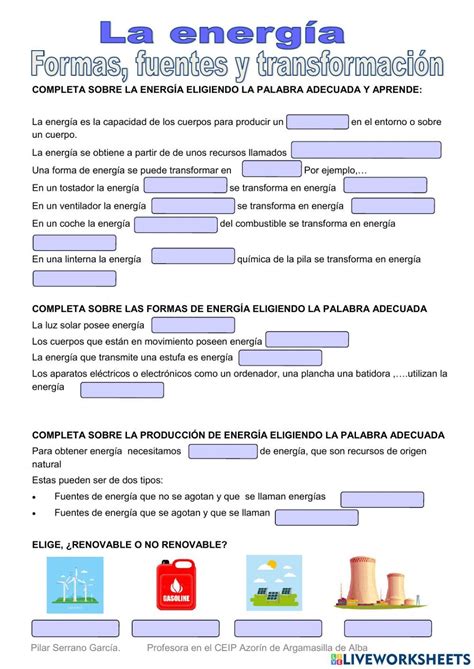 La Energía Interactive Worksheet For 3º De Primaria Science School Teaching