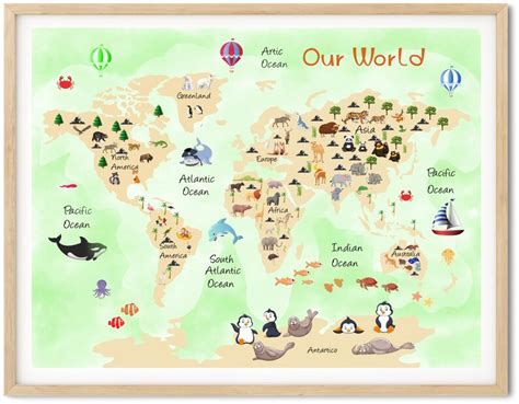 Printable World Map Kids World Map nursery Prints Beige - Etsy