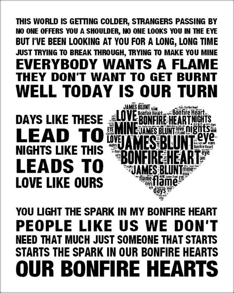 James Blunt Bonfire Heart Music Love Song Lyrics Wall Art - Etsy