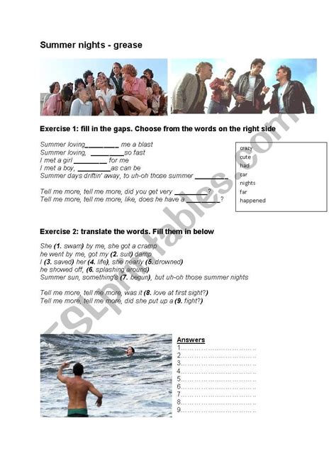 Summer Nights Esl Worksheet By Miss De Vries