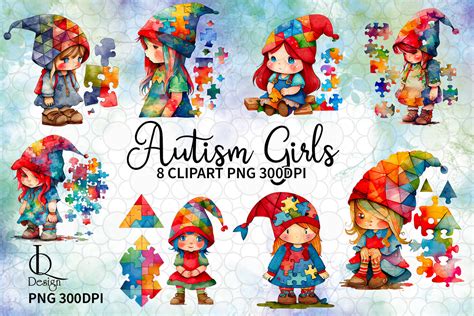 Autism Girls Watercolor Clipart Bundle Graphic By Lq Design · Creative Fabrica