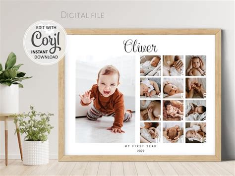 Editable First Year Photo Collage Template Baby St Birthday Etsy France