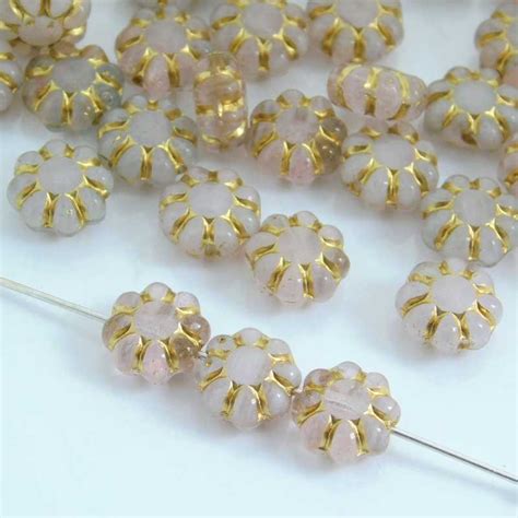 Mm Czech Czech Pressed Daisy Flowers Pale Pink Gold Glass Beads