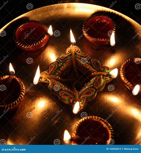 Illuminated Earthen Lamp during Diwali Celebrations Stock Photo - Image ...