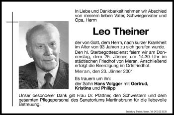 Traueranzeigen Von Leo Theiner Trauer Bz