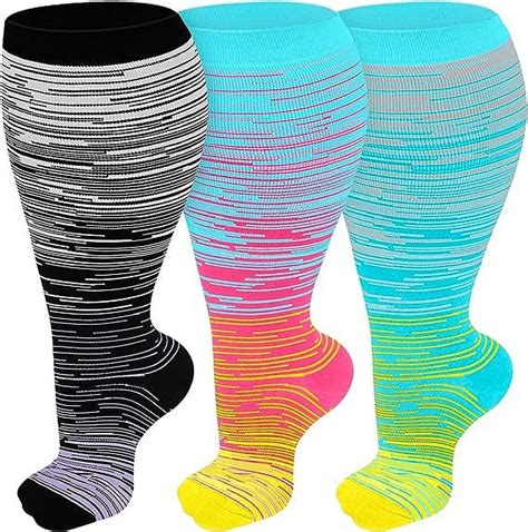 3 Packs Plus Size Compression Socks Wide Calf For Women Men 20 30