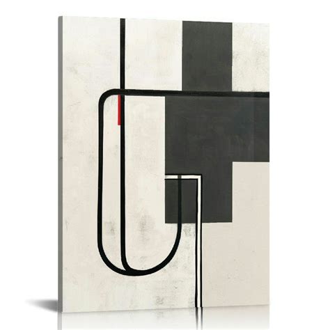 JEUXUS Black And White Abstract Canvas Wall Art With Minimalist Line