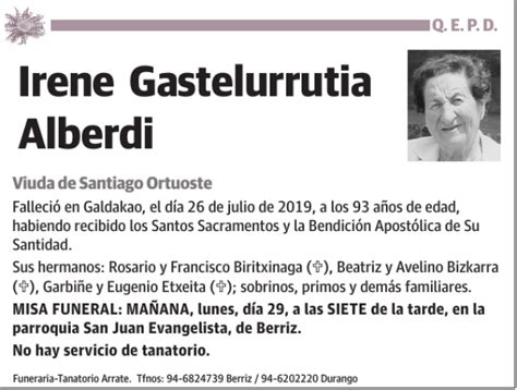 Irene Gastelurrutia Alberdi Esquela Necrológica El Correo