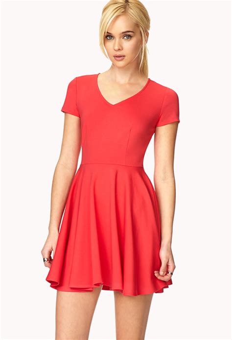 Forever 21 Iconic Fit Flare Dress In Coral Pink Lyst