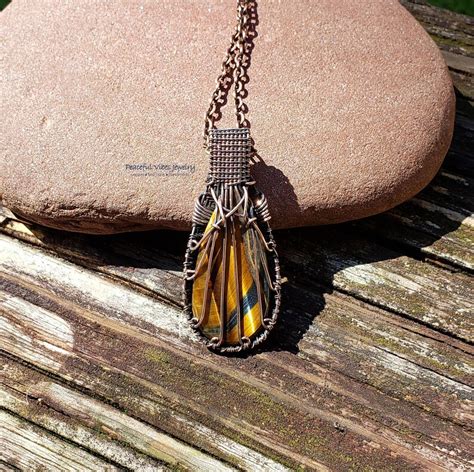 Wire Wrapped Tigers Eye Necklace Handmade Wire Wrap Pendant Etsy