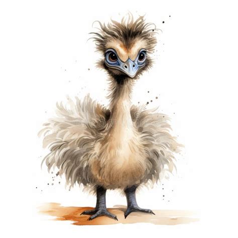 Cute Little Emu Watercolor Clipart Illustration Stock Illustration