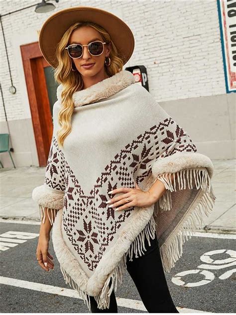 Womens Sweaters Fitshinling Vintage Oversized Poncho Women Clothing Winter Sweater Knitwear Fur