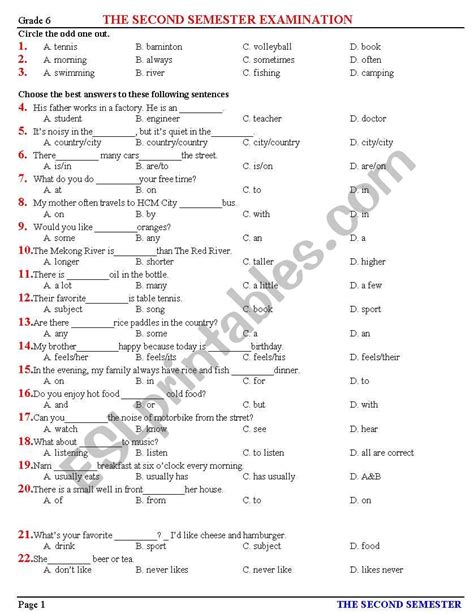 Written Test Grade 6 Esl Worksheet By Hongkbis298