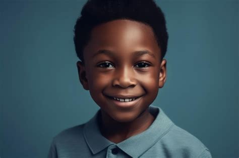 Menino Sorridente Retrato De Menino Afro Americano Em Fundo Azul