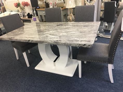 Gorgeous Marble Effect Dining Table In Black Grey And White Marble Effect With A Glossy Faux