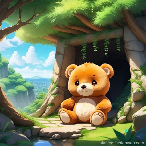 Realistic Teddy Bear Drawing In Cave Stable Diffusion