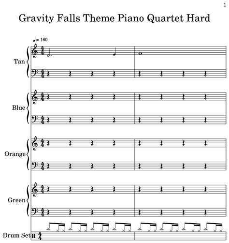 Gravity Falls Theme Piano Quartet Hard - Sheet music for Piano, Drum Set