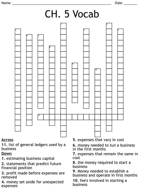 CH 5 Vocab Crossword WordMint