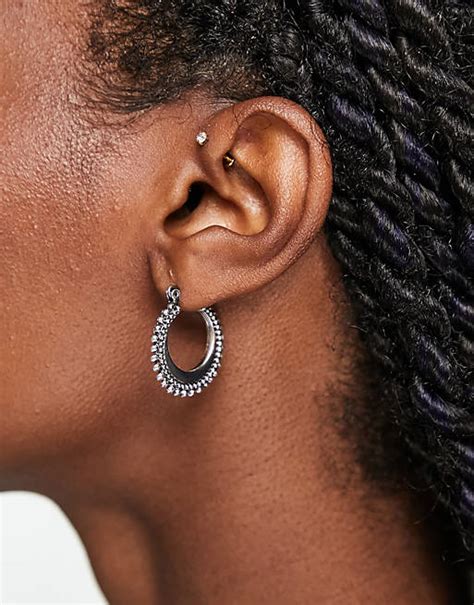 Designb Texture Hoop Earrings In Silver Tone Asos