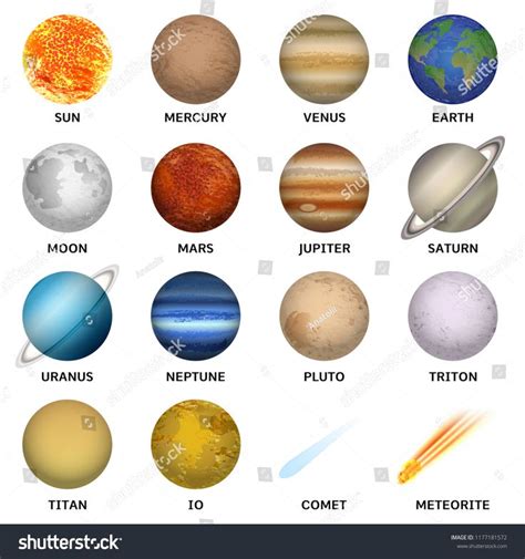 Planets icon set. Realistic set of planets vector icons for web design ...