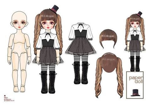 The Paper Doll Has Long Hair And Is Wearing A Dress With Black