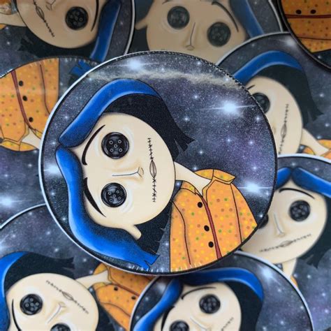 Coraline Button Eyes Head Tilting Circle Weatherproof Sticker 2 Etsy