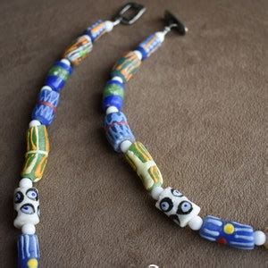 Krobo Bead Necklace Set Shades Of Blue Yellow Krobo Beads 25