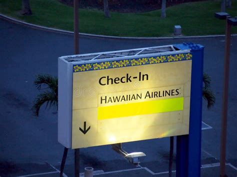 Check In Hawaiian Airlines Sign At Honolulu International Airport